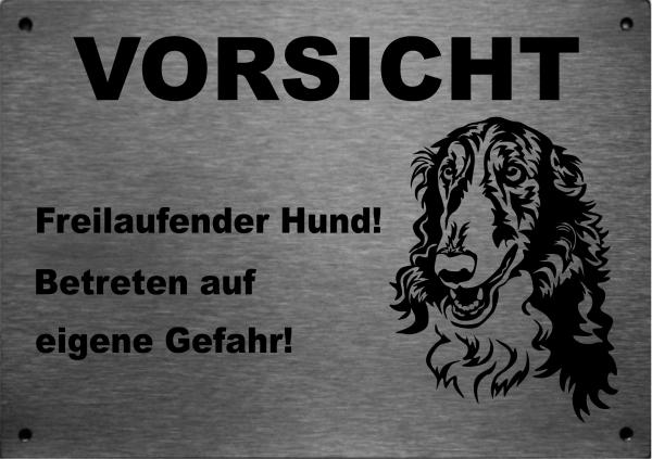 Edelstahl Warnschild Barsoi VORSICHT Freilaufender Hund! Betreten auf eigene Gefahr!